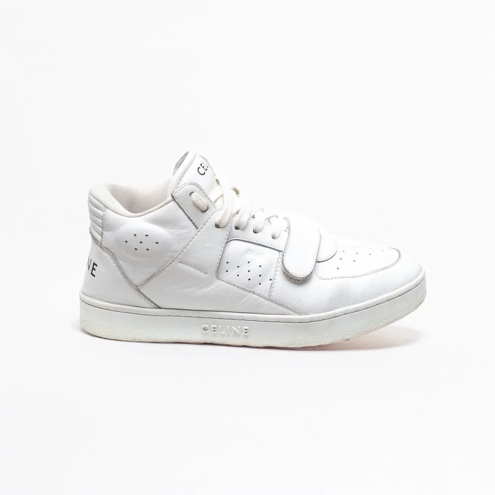 CELINE CT-02 Womens White Calf‎ Leather High-Top Logo Sneakers SIZE 37 EU / 7 US